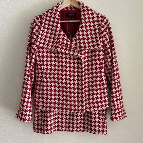 Talbot Herringbone Houndstooth Suite Moto Jacket Mini Skirt Red White Mixed Size - Picture 1 of 12